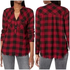 Rails Red Black Plaid Lightweight Pull On Raw Hemline Shirt Women's Size S