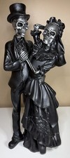 17" Halloween SILVER  BLACK SKELETONS Wedding Bride Groom Dancing Gothic Decor