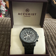 Accurist Men’s Black IP Dual-Time Watch – Full Set (Box, Papers, Outer Box)