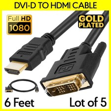 5 Pack DVI to HDMI Adapter Cable 6 Feet Cord Connector Converter Cord TV Monitor