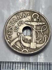Spanien 50 Centimos 1949 Lochmünze – Wappen Kupfernickel