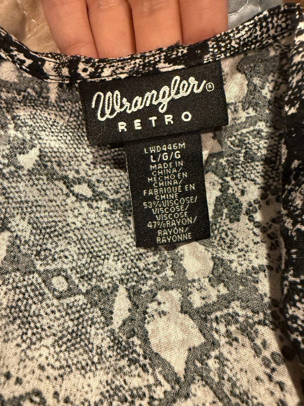 Wrangler Retro Womens Dress L Black White Snake Print Long Sleeve NWT thumbnail 3