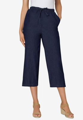 Woman Within Plus Size Drawstring Denim Capri