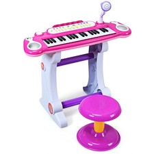 37 Key Electronic Keyboard Kids Toy Piano MP3 Input w/ Microphone and Stool Pink