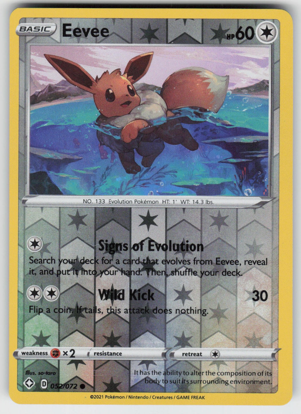 Eevee Reverse Holo Shining Fates Common 052/072 NM