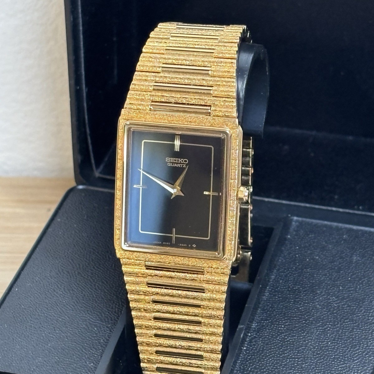 NOS Neo Vintage Seiko 9020-5460 Quartz Watch Tank Gold Tone Thin