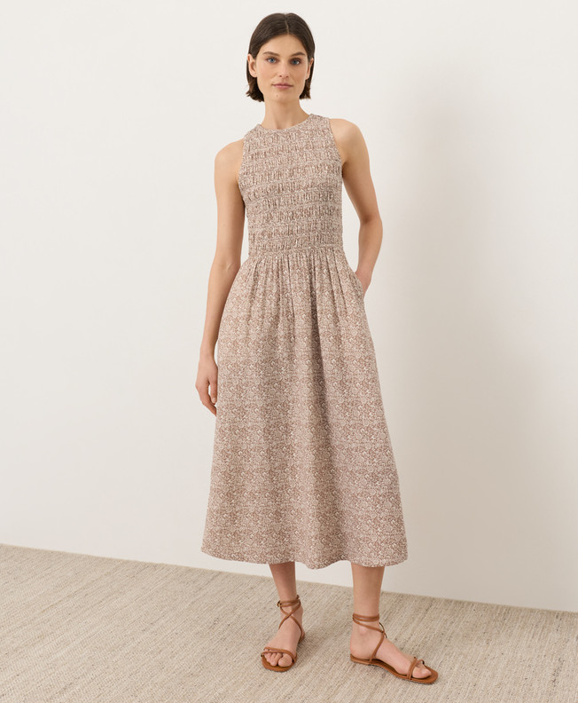 Pact Organic Coastal Double Gauze Smocked Dress
