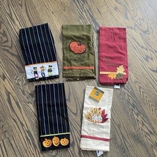 Kitchen Towels Set of 5 Fall Halloween Thanksgiving Embroidered