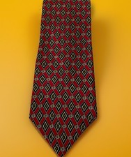 Sutter & Grant Men's Tie Red Navy Geometric Pattern 100% Silk 57”x4” Made in USA