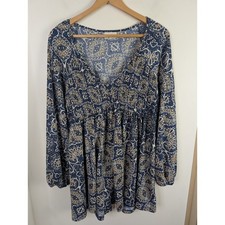 Melloday Size Large Dress Blue Long Sleeve Short L Flowy Hippie Boho Cottagecore