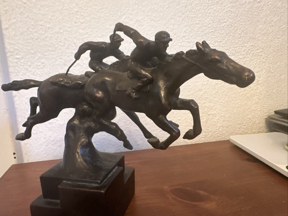 Paul Herzel Vintage Bronze Horse Race Sculpture/Bookend Signed...1930's era - Image 4 of 4