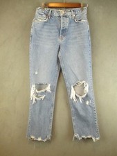 We the Free People Jeans Womens 26 Blue Button Fly Distressed Knee Frayed Hem