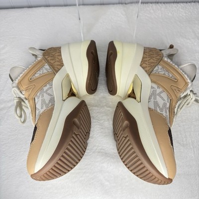 Michael Kors Sz 8.5 M Olympia Mixed Media Trainer Olive Green $275