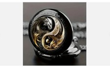 MINI Quartz Pocket Watch Golden And Silvery Double Dragons Black Anodized