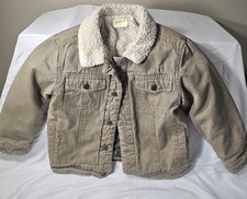 The Children's Place Boys Beige Sherpa Lined Cotton Jacket S 5-6 Button Collar