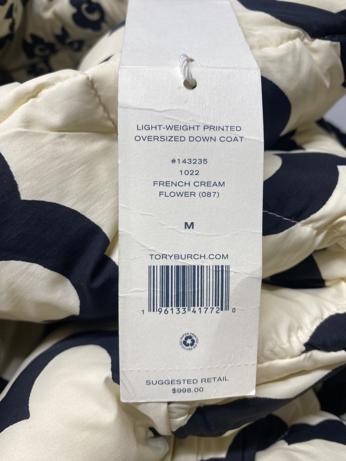 Tory Burch Womens Oversized Printed Down Insulated Coat Size M French Cream thumbnail 14