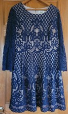 Eliza J Womens Dress Size 14 Navy Blue Lace Bell Sleeves Feminine Classic