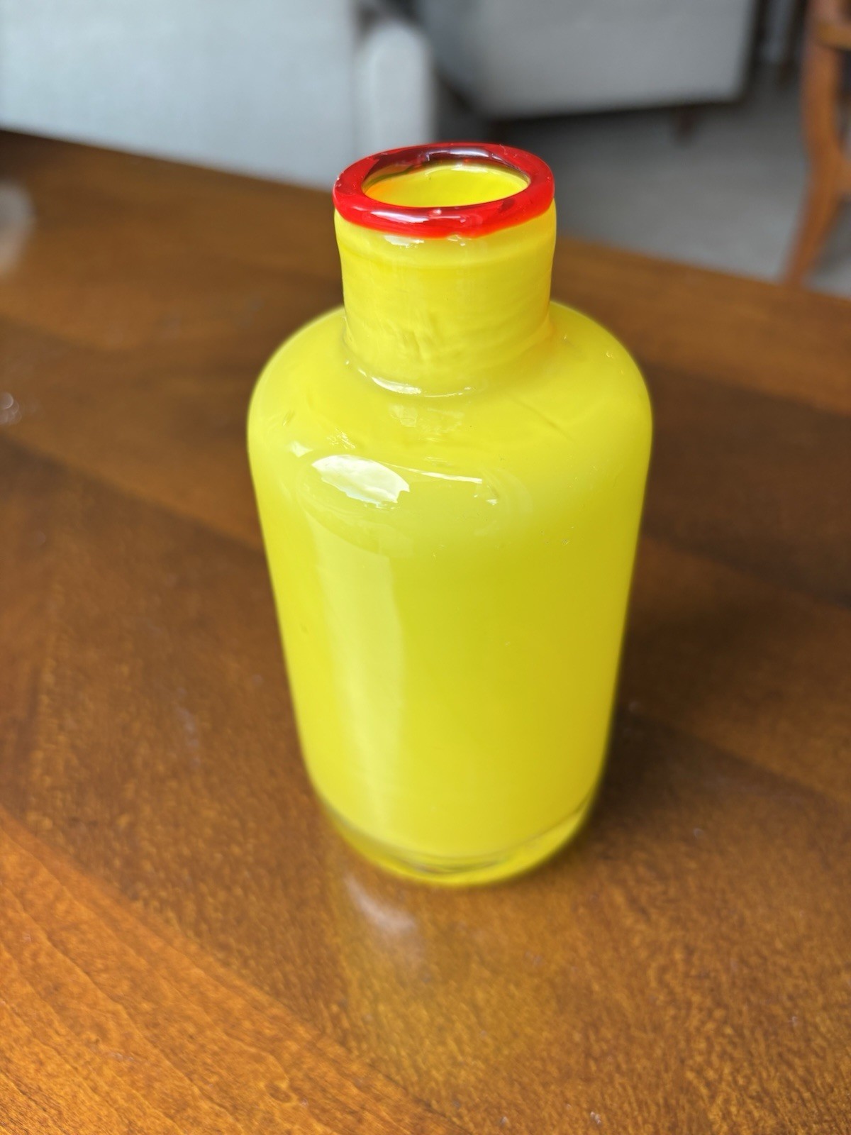 Vintage 80s Art Glass Bottle Yellow Red 5"