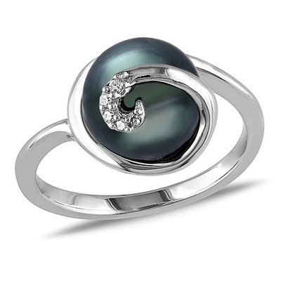 Stilvoller Cocktail-Ring Amour Sterlingsilber Tahitiperle und Diamant-Akzent