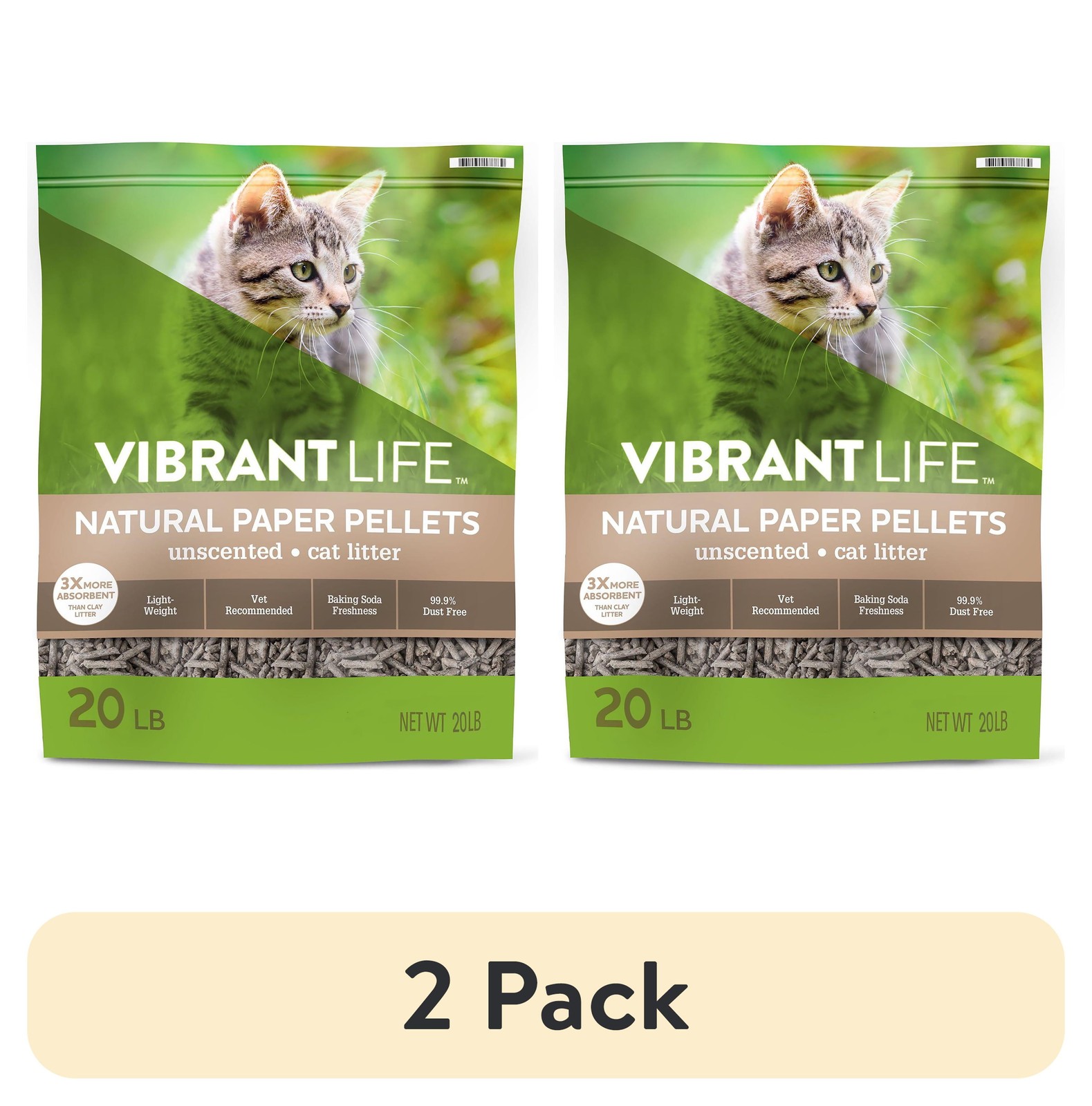 (2 pack) Vibrant Life Natural Paper Pellets Cat Litter, Unsc