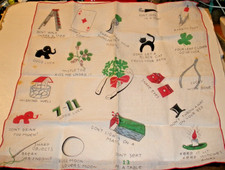 VTG Novelty Good Luck/Bad Luck Superstition Hanky Hankie Handkerchief 13x13  