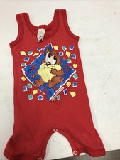 Vintage Looney Tunes Baby Taz Small 13-18lbs Romper Red One Piece Outfit