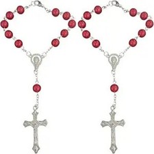 2PCS Red Rosary Pendant for Rear View Mirror, Car Interior Decor with Cross Red