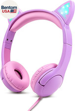 Kids Headphones, Safe 85Db Volume Control Light up Cat Ear Headphones for Ipad F