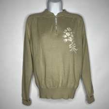 Vintage 70s Beeline L'Abeille Beige Crewel Flower Wildflower Sweater Size M