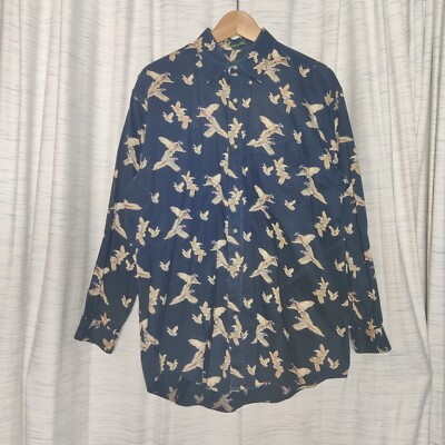 Vintage Knights of the Round Table Men's Long Sleeve Shirt Black Birds Size M