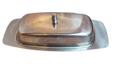 VINTAGE Leonard 18/8 Stainless Butter Dish Lid Denmark MCM  Danish Modern Lines 