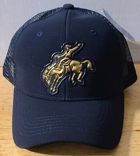 COWBOY RIDING HORSE RODEO SNAPBACK MESH BACK BASEBALL CAP DARK BLUE