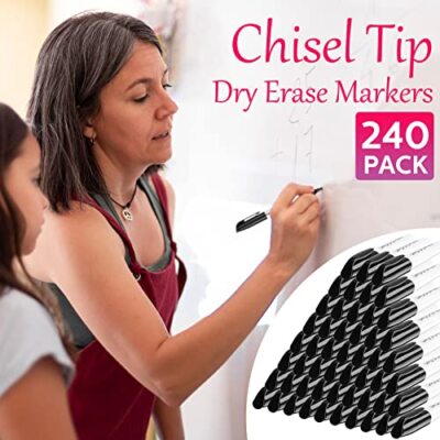 Sepamoon 240 Pack Dry Erase Markers Bulk - Chisel Tip Whiteboard Pens, Low Odor, Black (240 Count)