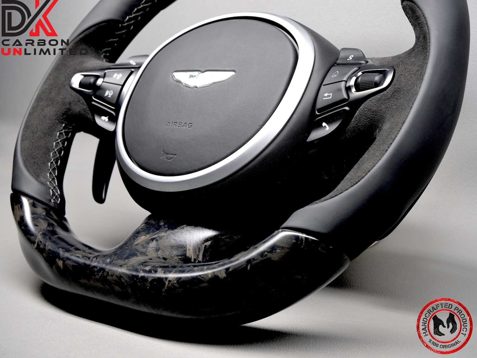 Aston Martin DB11 Vantage DBS Silver Ring Matte Forged Carbon Steering Wheel v3