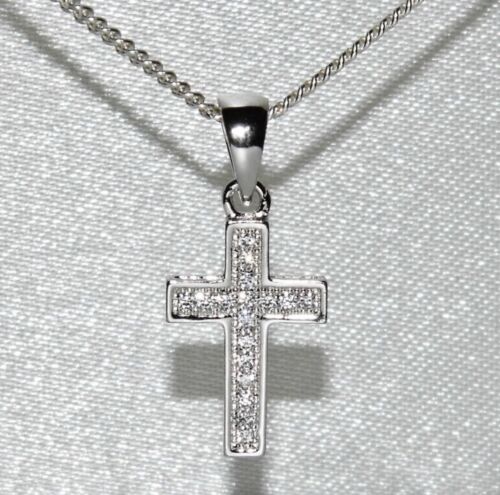 Sterling Silver Simulated DIAMOND Cross Pendant ~ 16 18 20 inch Chain Necklace - Picture 3 of 7