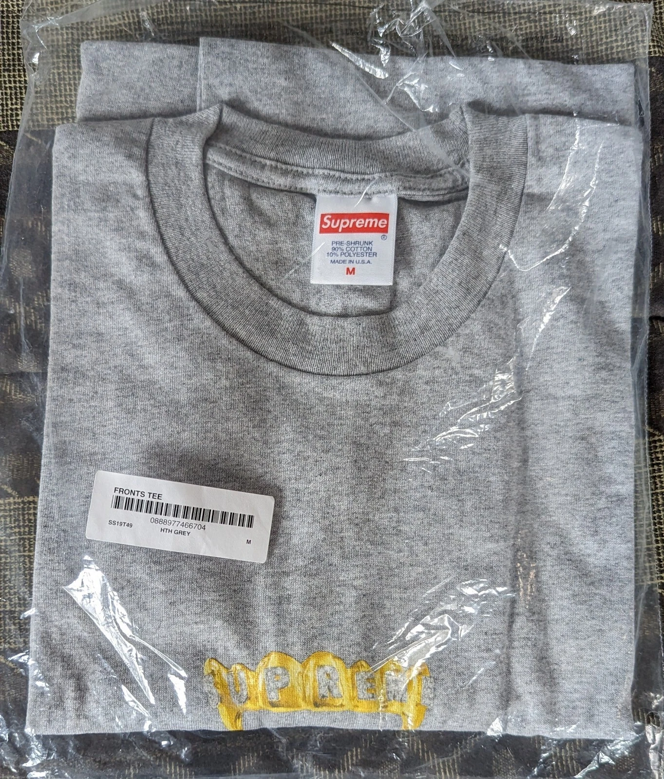 T shirt homme neuf SUPREME Fronts taille moyenne gris bruyère (SS19) 