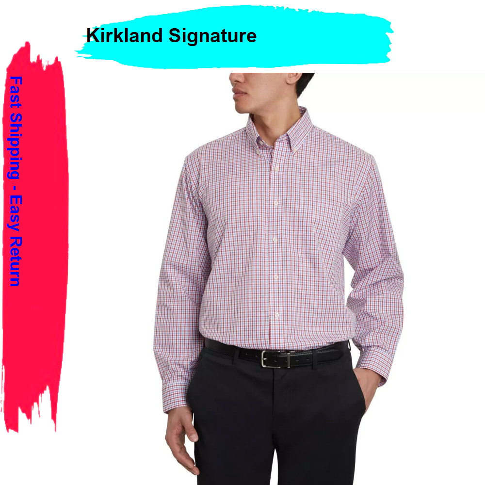 18.5 x 36 dress shirts Kirkland Signature Men's Dress Shirt, Navy / Violet Check 18 x 36/37