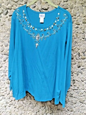 NWOT BFA classic woman's turquiose beaded long sleeve tee size 3X only $19.99