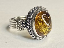 Vintage Baltic Amber Sterling Silver 925 Braided Rope Ring Size 6