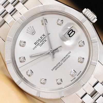 ROLEX OYSTER PERPETUAL DATE 1501 STEEL SILVER DIAMOND DIAL UNISEX JUBILEE WATCH