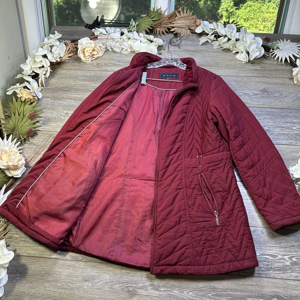 Giacca Womens Jacket Size Large Lined Insulated Quilted Maroon Red - Image 4 of 4