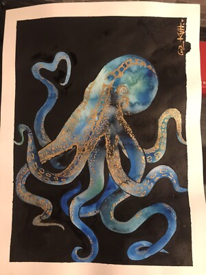  Octopus  Hand Painted Artwork Direct From Artist K.-V. Dutchman Size A4