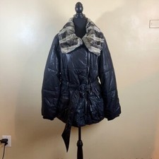 Women's 3/4 Coat With Chincilla Rex Style Fur Collar Charcoal Gray Toned Size L