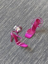 Sandali Zara rosa fucsia con tacco strass e cinturino UK5 EU38 US7,5 # 581