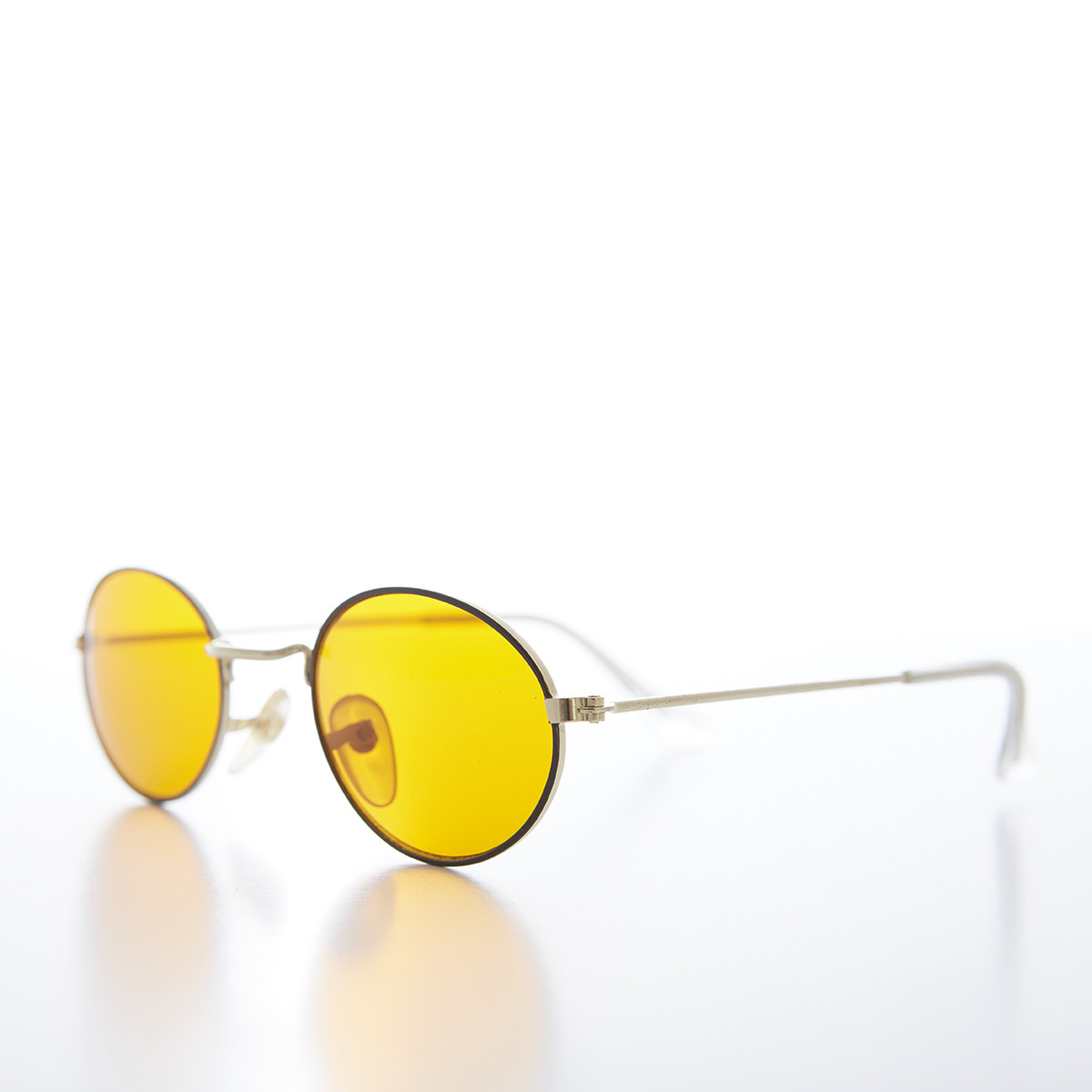 Oval Yellow Lens Vintage Sunglass Black/Gold Frame - Mellow
