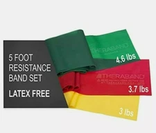 Set of 3 NON-LATEX TheraBand:  Yellow Red Green each band is 5 feet long Therapy