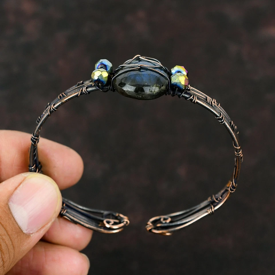 Brazalete ajustable envuelto en alambre regalo amor cobre labradorita venta día mujer Foto 3 de 4