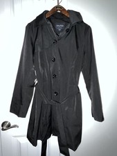 Nautica Women's Size Xl Black Rain Trench Coat Jacket Hooded Button Belted