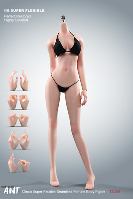 1:6 Flexible Female Seamless Pale Skin 12'' Action Figure Doll Body w/Hand Shapes