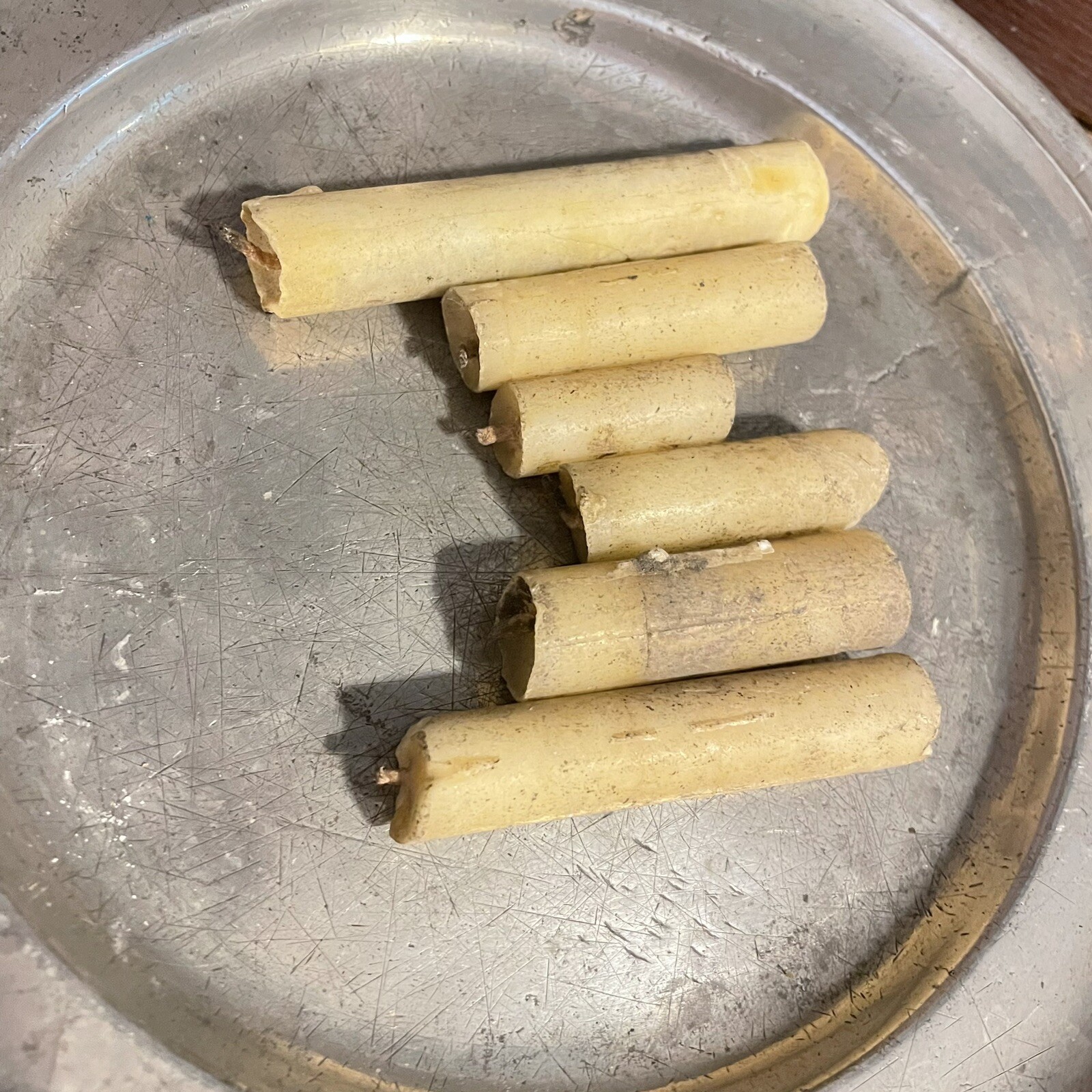 6 ANTIQUE PRIMITIVE EARLY LIGHTING SPERMACETI WAX LANTERN CANDLE NUBS